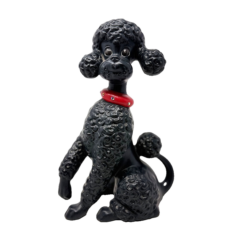 Tootsie CG 1970 Black Poodle Figurine Red Jeweled Collar Vintage MCM